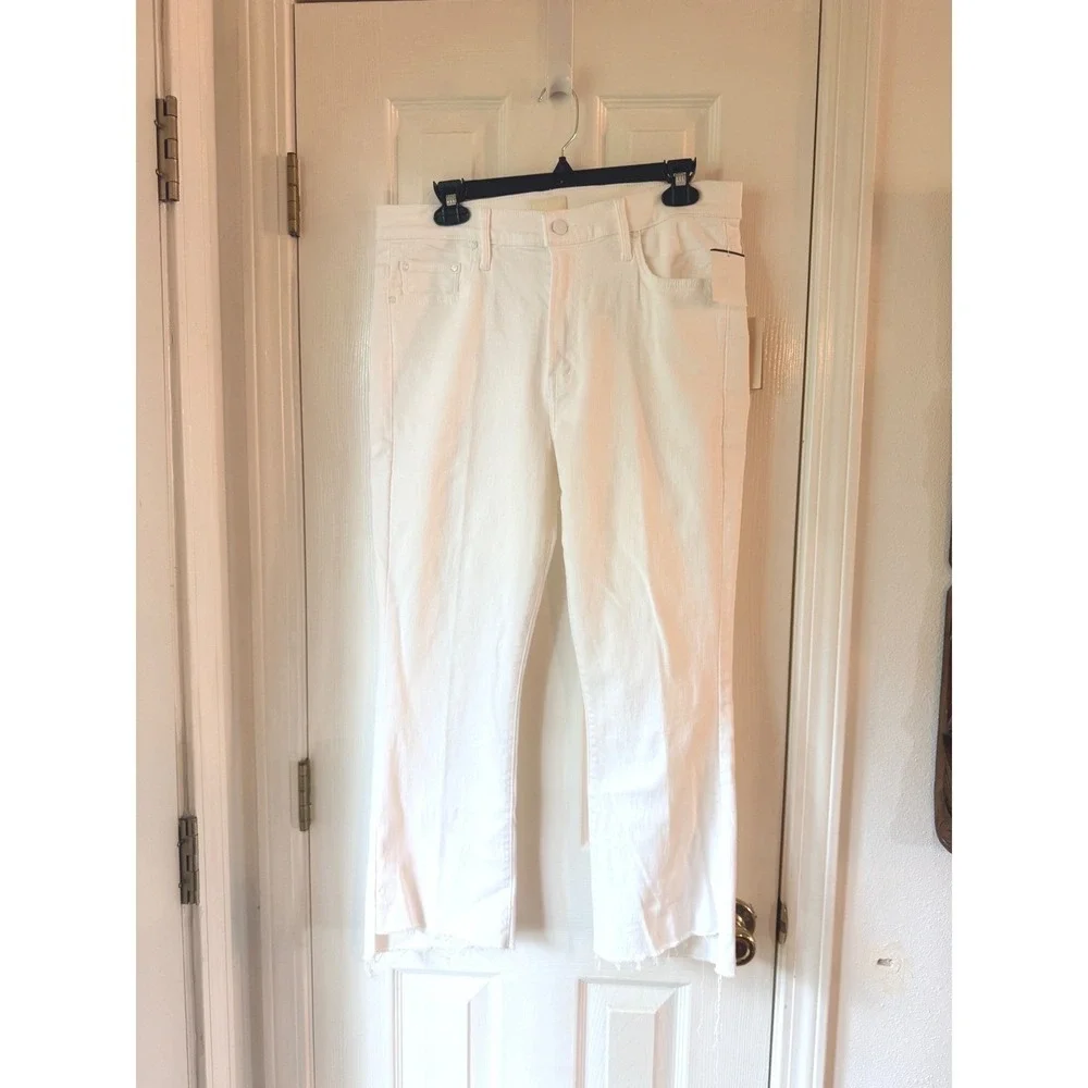 Mother The Insider High Rise Crop‎ Step Fray Bootcut Jeans White 35